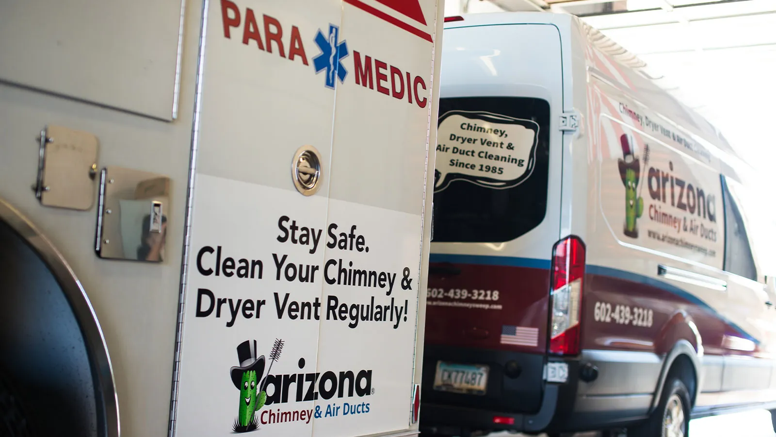 Mesa Fire and Medical paramedic unit with an Arizona Chimney safety message