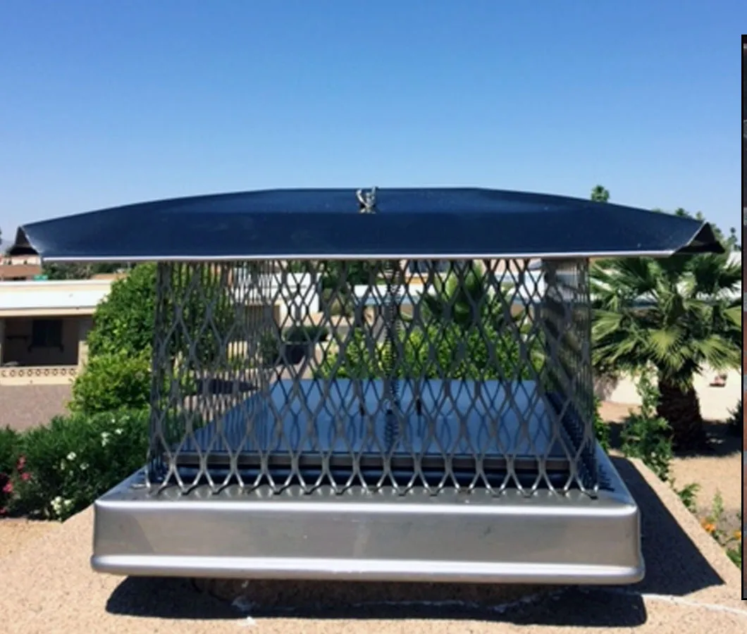 Top-mount damper with stainless steel lid and mesh installed on a chimney